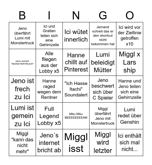 Sonic Racing BINGO Card