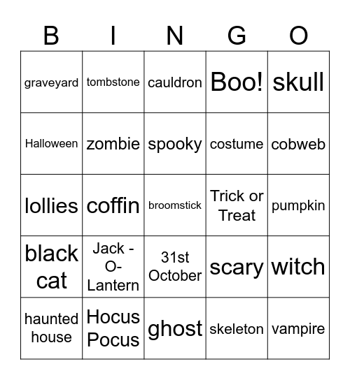 Halloween Bingo Card