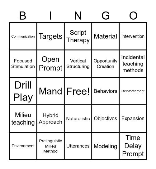 Hybrid Therapy Bingo Card