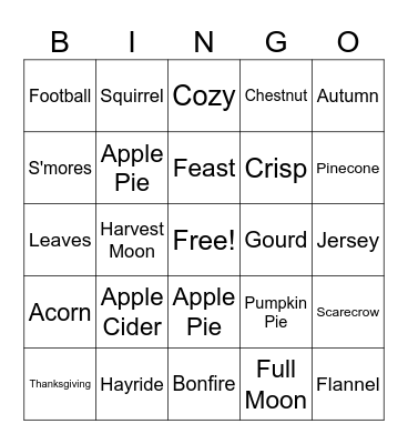 Thankful for Fall Bingo Card