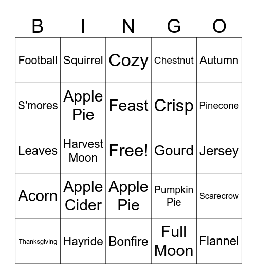 Thankful for Fall Bingo Card