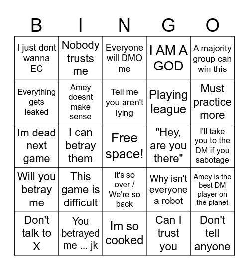 Jest Phrases Bingo Card