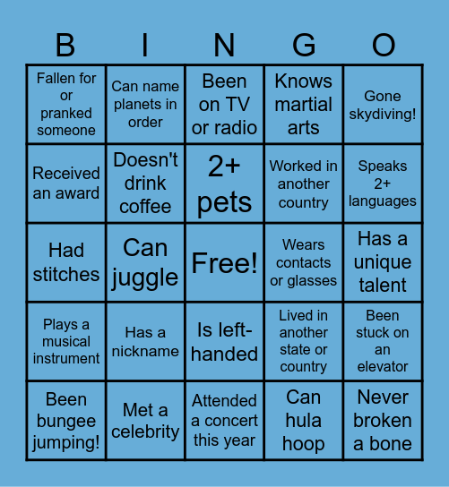 Get to Know You Bingo Card