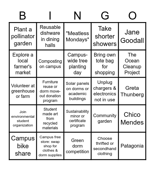 RSC 101 Showcase Bingo Card