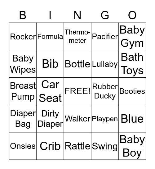 Baby Shower Bingo Card