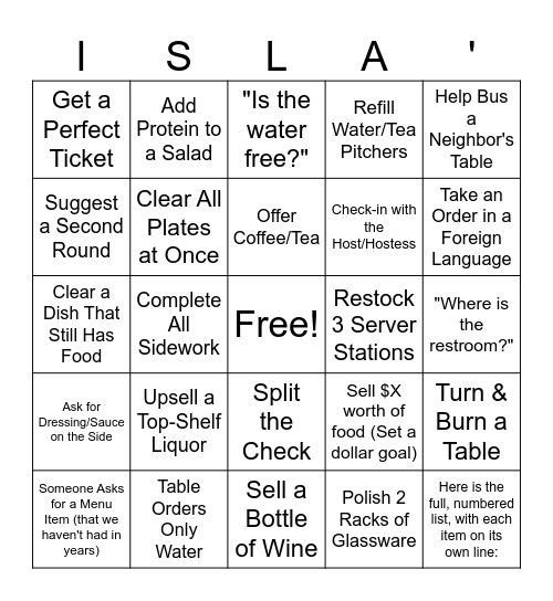 Server Bingo Card