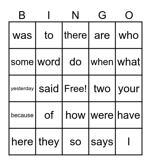 Tricky Words Bingo Card