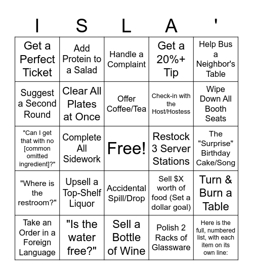 Server Bingo Card