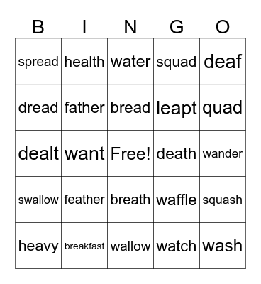 UFLI Lesson 94  EA /e/   A /o/ Bingo Card