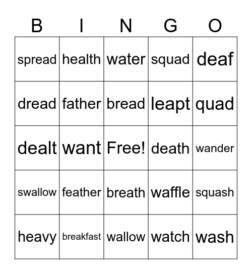 UFLI Lesson 94  EA /e/   A /o/ Bingo Card
