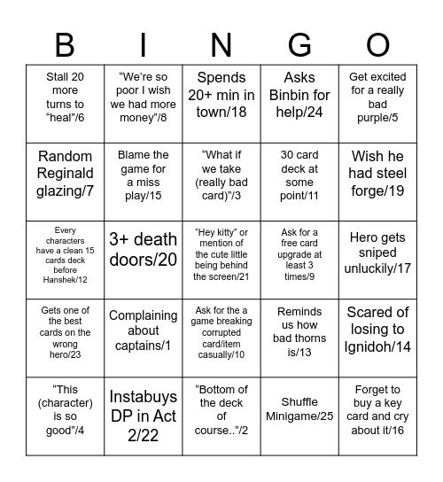 TC Stream Bingo Card