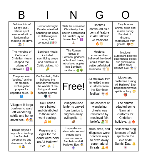 Halloween Trivia Bingo Card