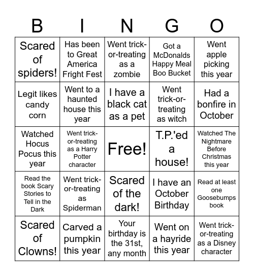 Spooky Season Bingo! Bingo Card