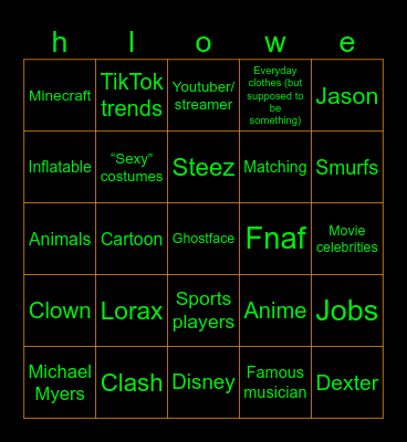 Halloween costumes Bingo Card