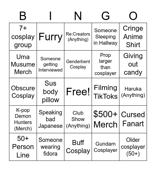 Youmacon 2025 Bingo Card