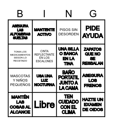 FALL PREVENTION SPANISH UPDATED Bingo Card