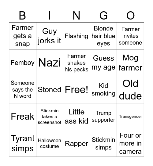 Omegle Bingo Card