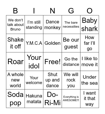 Musical Bingo Card