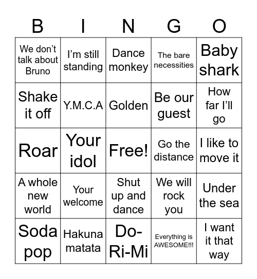 Musical Bingo Card