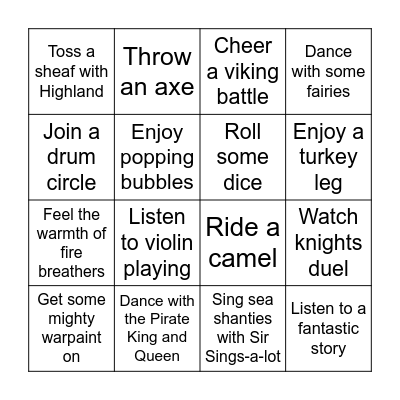 Kids Quest Bingo Card