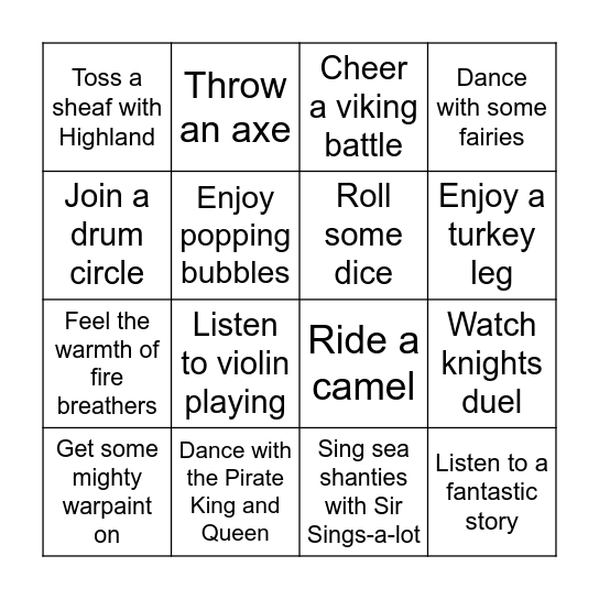 Kids Quest Bingo Card