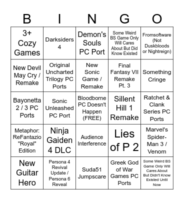 Will's Game Awards Bingo Card