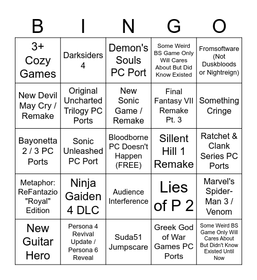 Will's Game Awards Bingo Card