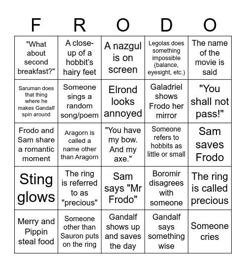 FELLOWSHIP OF THE RING Bingo Card