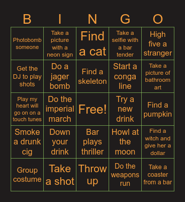 Halloween pub crawl Bingo Card