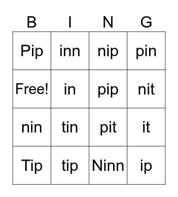 Short i Bingo Card