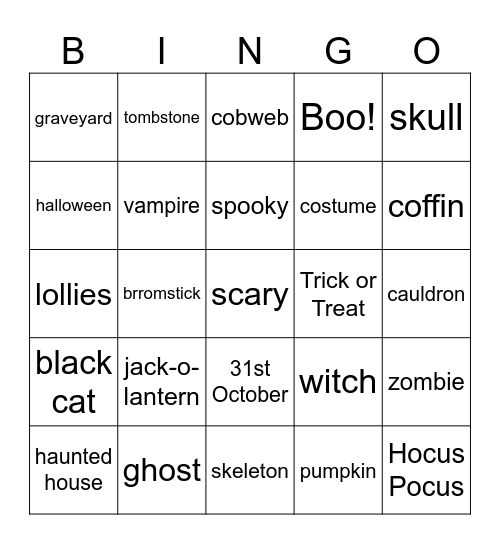 halloween Bingo Card
