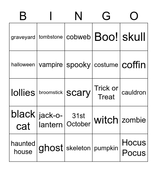 halloween Bingo Card