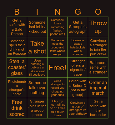 Halloween Pub Crawl Bingo Card