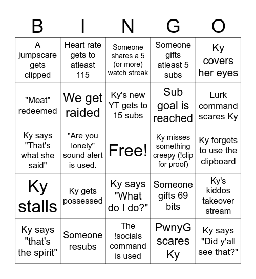 KyinRealLife Mortuary Assistant Bingo Card