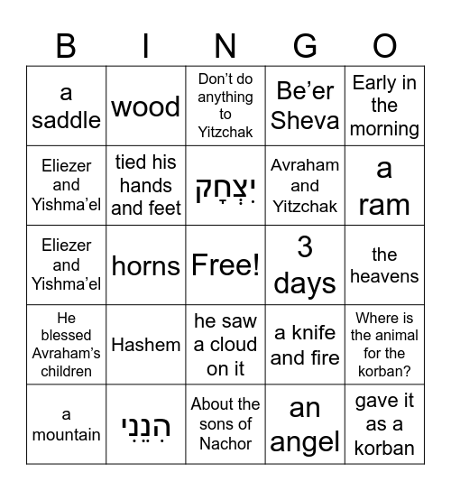 perek 22 Bingo - answers Bingo Card