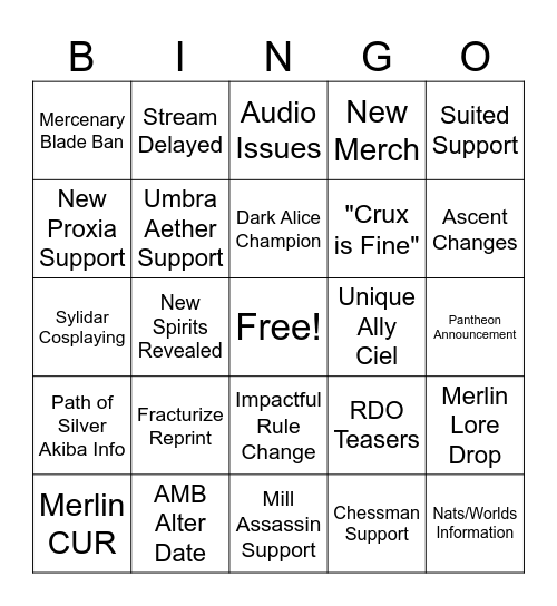 PTM Dev Stream Bingo Card