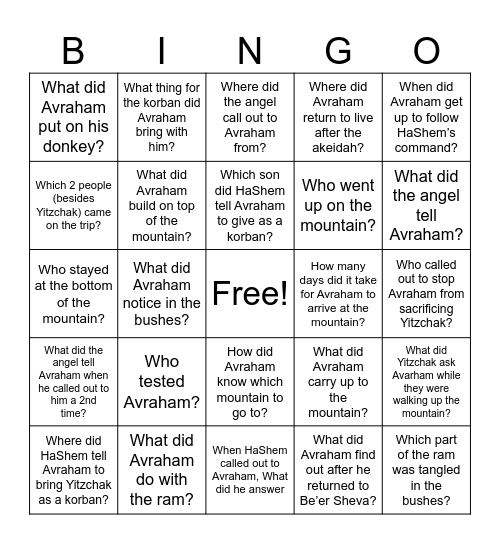 Perek 22 - questions Bingo Card