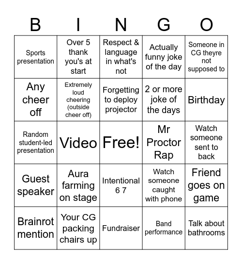 Assembly Bingo Card