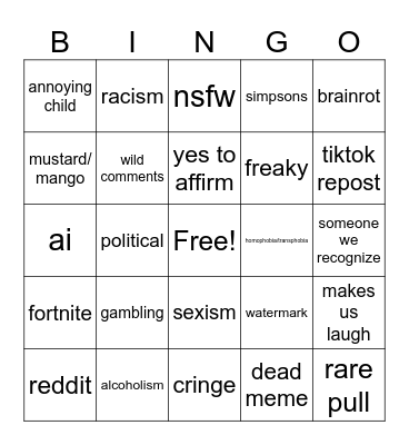 BINGOOOOOOOOO Bingo Card