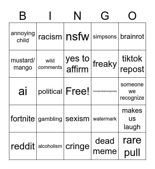 BINGOOOOOOOOO Bingo Card