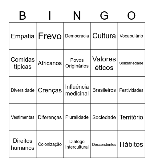 DIVERSIDADE CULTURAL Bingo Card