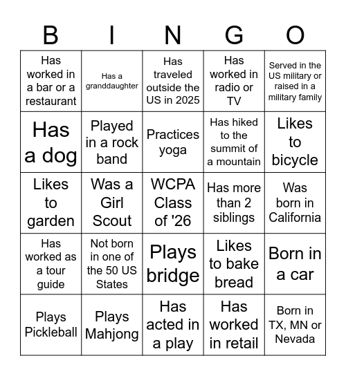 Getting to Know You Bingo Card