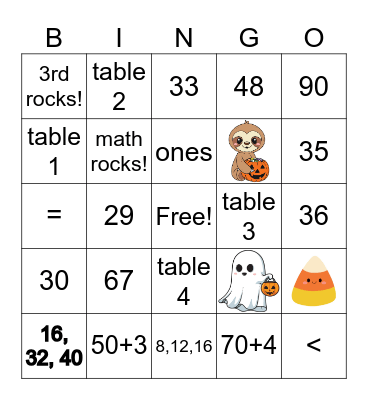 Halloween Math Bingo Card