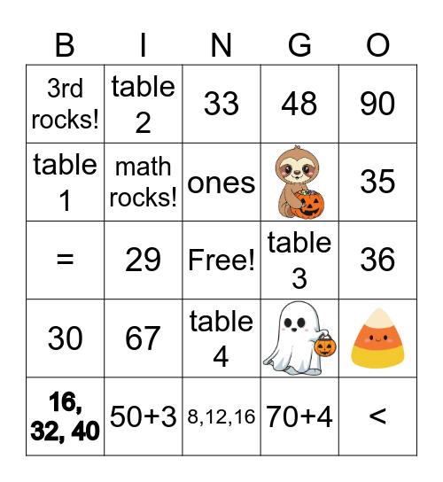 Halloween Math Bingo Card