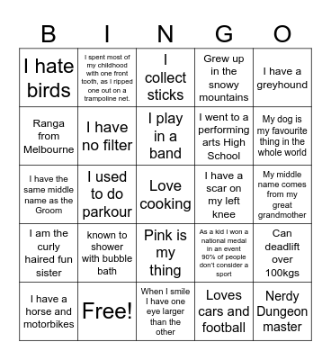 Who am I Bingo Card