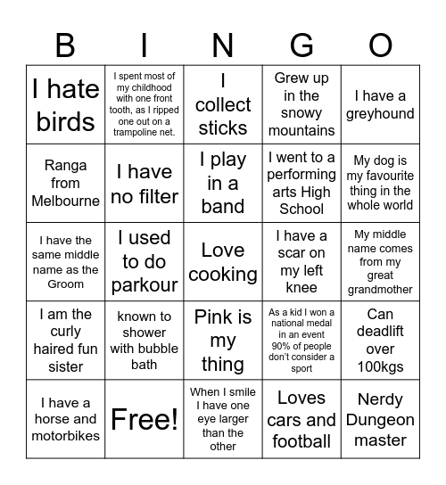 Who am I Bingo Card