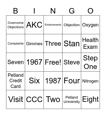 Petland Bingo Card