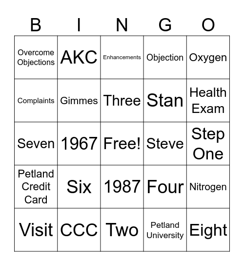 Petland Bingo Card