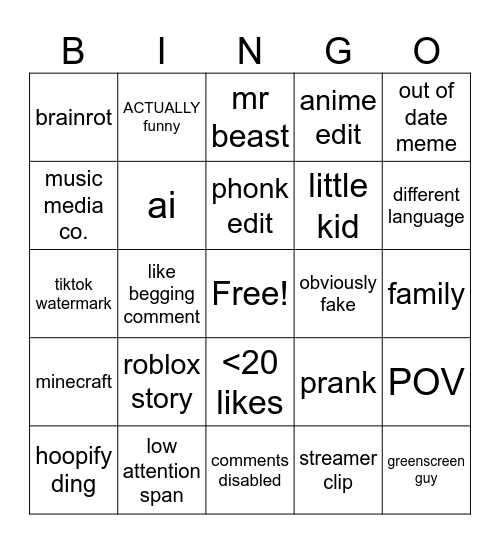 Untitled Bingo Card