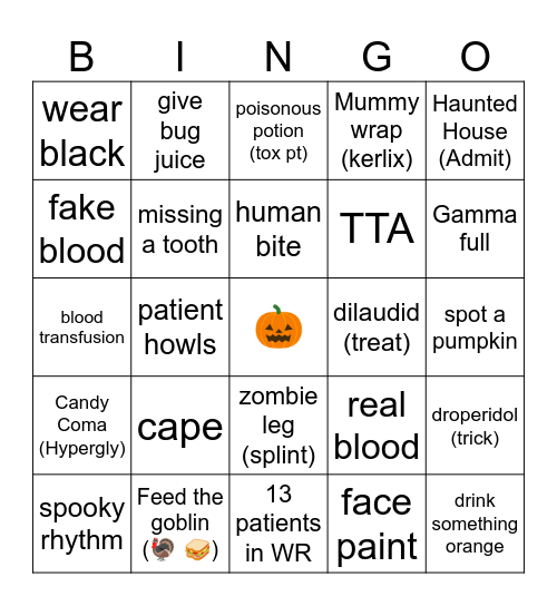 A Very Spooky ER Bingo Card